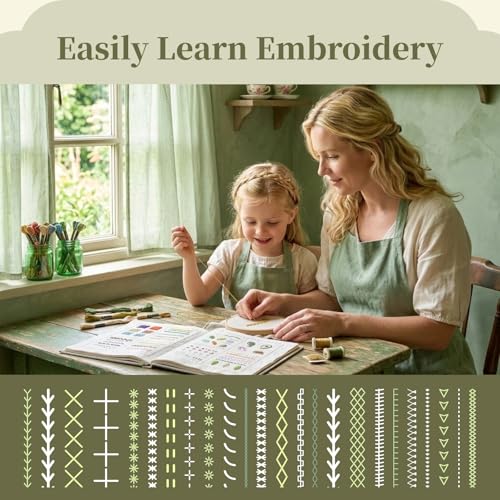 Stitch Book Kit, Embroidery Stitch Book for Beginners, DIY Portable Stitch Guide with Step-by-Step Instructions, Handmade Embroidery Learning Book with Basic Sewing Tools Kit