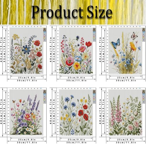 KYOQFVN 6 Pack Flower Counted Cross Stitch Kits for Adults, DIY Stamped Cross Stitch Kits for Beginners, 11CT Needlepoint Embroidery Kits Arts and Crafts for Home Decor 12×16 Inch - color: SZXYEHUA-01-06