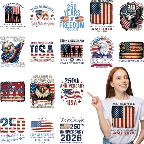 20Pcs Papiailove 250th America Anniversary Dtf Transfers Ready to Press 4th of July Iron on Transfers for Tshirts Independence Day Transfer Vinyl Stickers for Clothing Pillows Bag DIY Crafts - color: 250th Anniversary