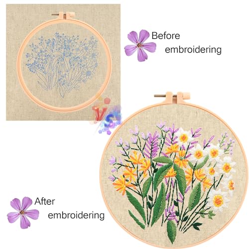 MAMUNU Embroidery Kit for Beginners Adults, Cross Stitch Kits, Stamped Cross Stitch Kits, Floral Flower Embroidery Kit with Printed Embroidery Cloth, Embroidery Hoop, Color Threads and Tools - color: Flower