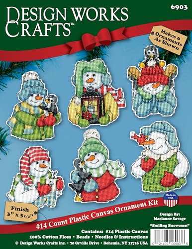 Smiling Snowmen Counted Cross Stitch Ornament Kit - Set/6