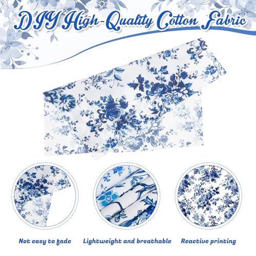 Tatuo 30 Pcs 10 x 10 Inches Blue and White Floral Cotton Fabric Quilting Bundle Squares Patchwork Floral Fabric Sewing Quilting Bundles Assorted Pattern Cloth for DIY Scrapbook Craft Making - style: Blue White Floral