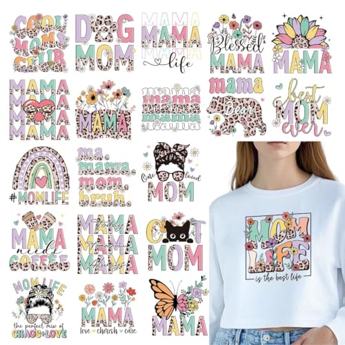 Mama Iron on Transfers for Tshirts - 20Pcs Dtf Transfers Ready to Press, Mother's Day Iron on Decals Patches Stickers, Mama Bear Heat Transfer for DIY Hoodies Clothes Bags Hats Pillows - color: Mama 339