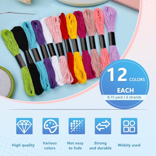 Embroidery Thread, 12 Skeins Rainbow Color Cotton Embroidery Floss - color: Rainbow Series