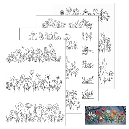 4Pcs Water Soluble Embroidery Patterns, Wash Away Transfer Stickers