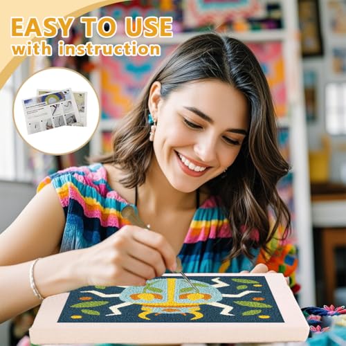 Doodlream Beetle DIY Punch Needle Embroidery Kit for Adult Beginner, 9.4" Scarab Flower Animal Punch Stitching Craft Set for Starter with Frame, Fabric Pattern, Threader, Yarn, Pinch Needle - color: Beetle