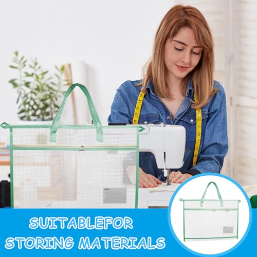 TUSAUW 6 Pcs A3 Project Bags for Quilting Craft Project Bag Clear Mesh Sewing Project Bag with Zipper Handles&Pockets for Artworks Charts and Teaching Material - color: light blue, light pink, light purple, light green, black, and dark blue