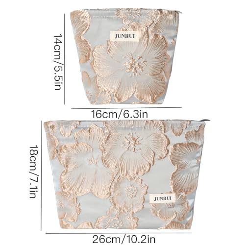 Elegant Golden Floral Embossed Makeup Bag Cosmetic Pouch Embroidery Craft - color: Gold Flower