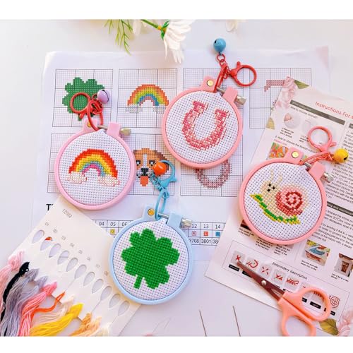 7 Pack Lucky Stamped Cross Stitch Kits for Adults Beginners with Frame - color: Lucky every day