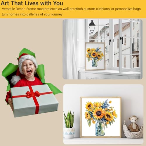 HKLIOPU Stamped Cross Stitch Kits - Sunflower Flower Embroidery Starter Kit for Adult Beginners, 11CT Needlepoint Cross-Stitch Patterns Dimensions Kit Arts and Crafts 16X 16 inch - color: USL-003