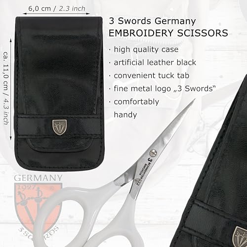 3 Swords Germany - Embroidery Scissors, Shears for Art Work, Daily Use in Household, Sewing, Art Work, Craft with Synthetic Leather case - white/black - color: White/Black