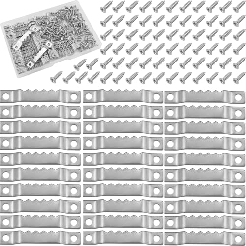 Sawtooth Picture Hangers,100 Pcs Black Steel Photo Frame Hanging Hangers 200 Screws for Wall Clock Paintings Wood Craft Decor Artwork Signs Posters Picture Frame Sketch Hanger,Cross-Stitch (Silver) - color: Silver