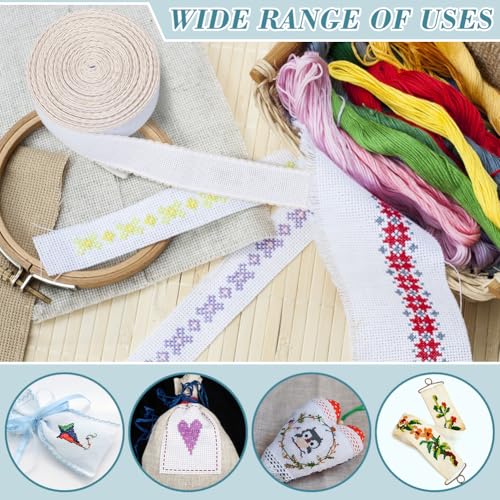 BENECREAT 14.8yd x 1.4in Aida Band with Antique White Edge, Cross Stitch Fabric for Embroidery Needlework Bookmark DIY Crafts, 0.7mm Thick - color: Antique White Edge