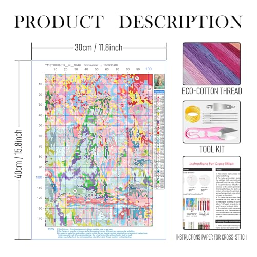 RLTXBUK Cat Cross Stitch Kits, Whimsical Floral Siberian Cat Stamped Counted Cross Stitch Kits for Adults, Pet Lover Gifts for Women, 11.8x15.8 Inch - color: cat-11