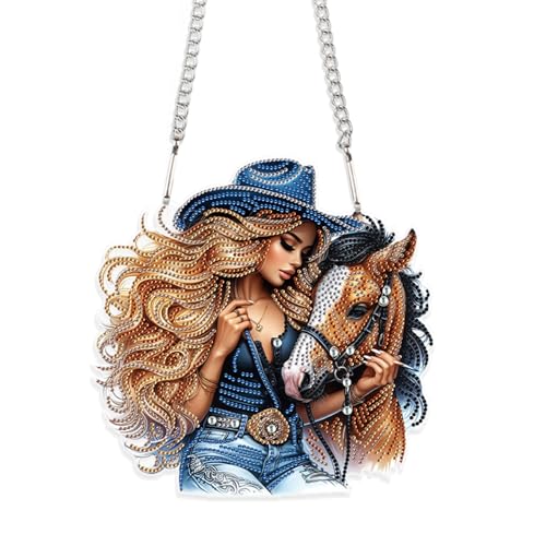 JISHSHAY Diamond Painting Pendant Beautiful Woman Diamond Art Hanging Ornament Horse Gem Art Window Hanging Gem Painting Wind Chimes Mosaic Kits for Adults Windchimes Embroidery Sun Catchers - color: Beautiful Woman 1