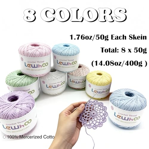 Crochet Thread, 8 Pearl 100% Mercerized Cotton Yarn Balls - color: multicolor 2