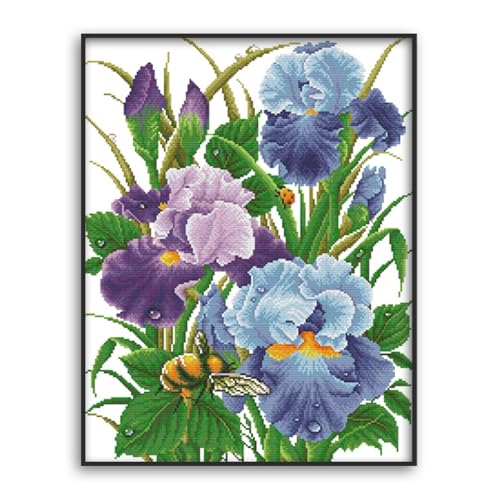 Rosyfoxes Cross Stitch Kits Stamped Full Range of Embroidery Starter Kits for Adult DIY- Printed kit Iris 2 (Printed) 11ct 3-Strands 20.9×26 inches - color: printed kit Iris 2(printed)11ct 3-strands 20.9×26 inches