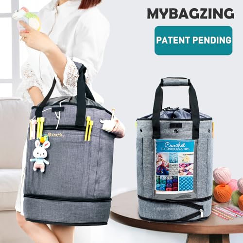 MYBAGZING Expandable Crochet Bag Organizer with Drawstring Closure, Round - color: Grey-Ⅰ, size: Large-Drawstring Closure