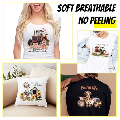 SUPERDANT 4Pcs Farm Animals Iron on Transfer Paper Cows Chickens Pigs Heat Transfer Sticker Washable Iron on Decals for T Shirts DTF Transfers Ready to Press for Clothing Hoodie Jackets DIY Gift - style: Farm Animals