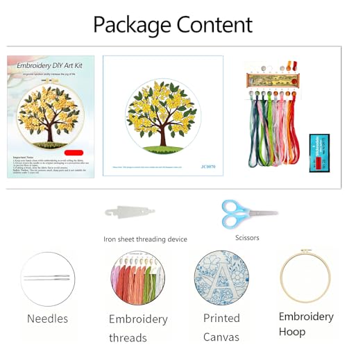 Zhenqing Osmanthus Tree Embroidery Kit for Beginners, Sweet Olive Blossom Craft Set with 20cm Hoop, Printed Design on 29x29cm Cotton Fabric, DIY Nature Wall Art (JCD0100)