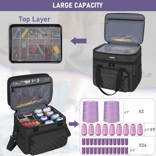 Sewing Organizer Bag with Removable Tray & Double-Layer - color: Black