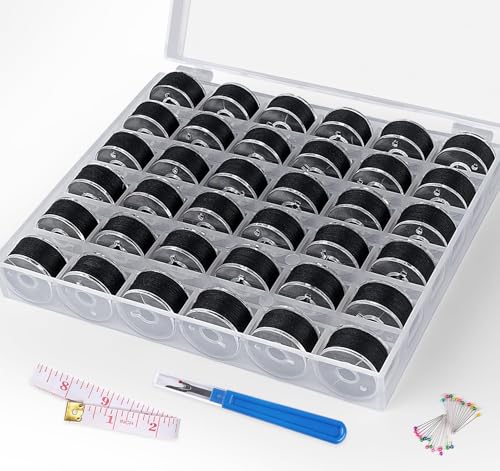 ilauke 36 pcs Black Bobbin Thread, Size A Prewound Bobbins, 60WT - color: Black
