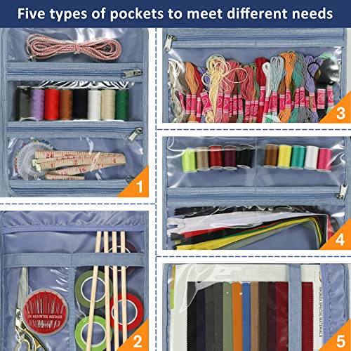 FINPAC Sewing and Craft Supplies Storage Tote Bag with Clear Pockets - color: Blooming Hibiscus