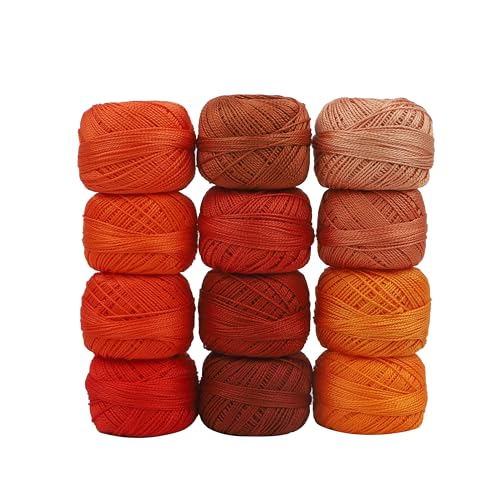 Size 8 Double Mercerized Egyptian Long Staple Cotton Pearl Thread 12 Gradient Colors per Box 5 Grams Ball Rainbow Color Embroidery Thread for Crochet Cross Stitch Hand Embroidery (12N) - color: 12N