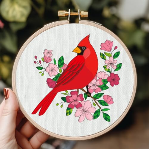 GLOBLELAND 4 Sheets Christmas Cardinal Water Soluble Embroidery Pattern - color: Christmas Cardinal