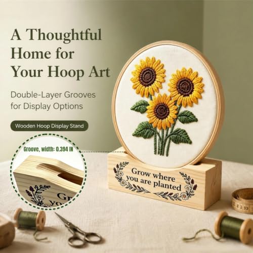 3Pack Embroidery Hoop Display Stand - 2-Tier Groove Wooden Base Fits 4-10 Inch Embroidery Hoops,Rectangle Embroidery Hoop Stand Base for Desktop Showcasing Finished Works & Organizing Projects Decor
