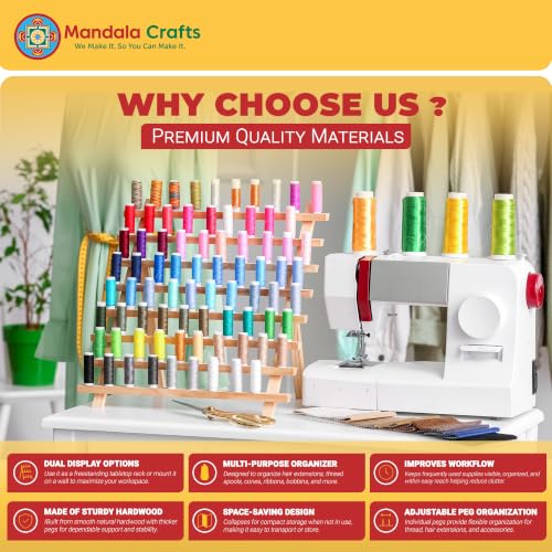Mandala Crafts 60 Spool White Thread Rack Sewing Embroidery Thread Holders - color: White