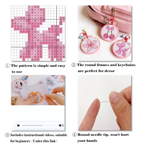 8 Pack Pink Stamped Cross Stitch Kits for Adults Beginners with Frame - color: pink