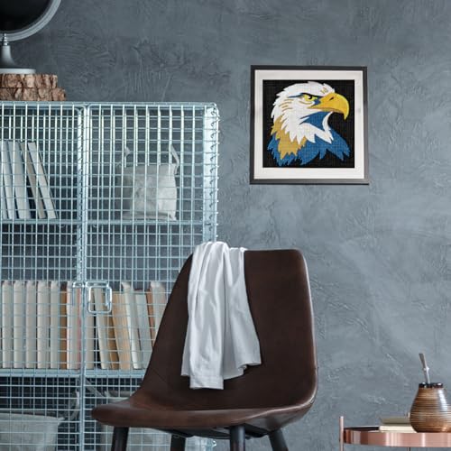 Doodlream Bald Eagle Needle Kit for Beginner, 9.4"x 9.4" Majestic Bird Punch Stitching Craft Set, Color DIY Embroidery Starter with Printed Frame, Instruction, Threader, Yarn, Pinch Needle - color: Eagle