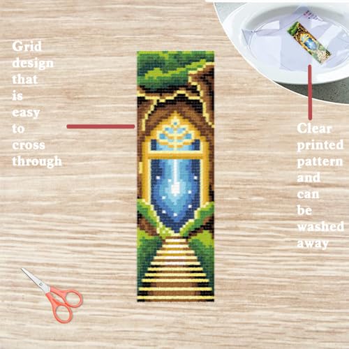 FREEBLOSS 6 Set Cross Stitch Bookmark Kits for Beginner Castle Night View Stamped Cross Stitch Kit DIY Embroidery Bookmark Kit with Instructions 8" x 2.4" - style: Arch