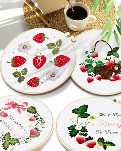 TINDTOP Embroidery Kit for Adult, 4 Pack Cross Stitch Practice Kits - color: Strawberry