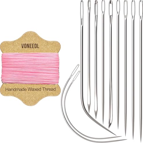 Upholstery Repair Kit: Waxed Sewing Thread (Pink Color) & Heavy Duty Needles (11 PCS) for Leather, Canvas & Quilting Thread - color: Pink