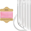 Upholstery Repair Kit: Waxed Sewing Thread (Pink Color) & Heavy Duty Needles (11 PCS) for Leather, Canvas & Quilting Thread - color: Pink
