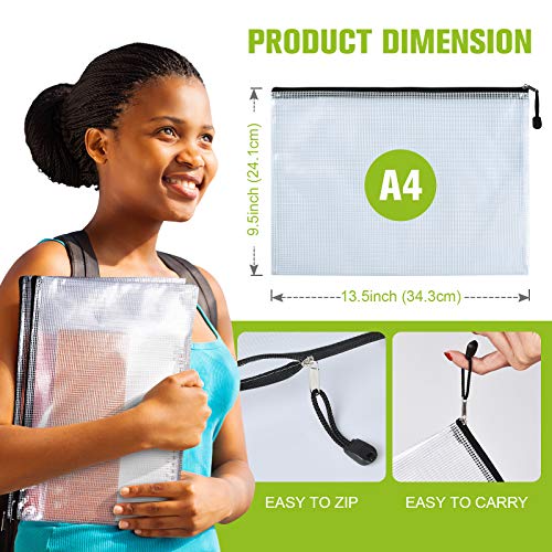6PCS Mesh Zipper Pouch Bags: A4 Clear Zipper Pouches for Classroom, Black - color: Black, size: A4 (13.5×9.5 inch)