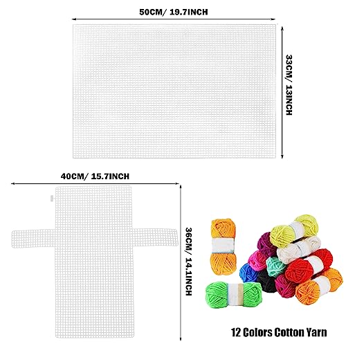 Allazone 59 PCS Mesh Plastic Canvas Sheets Kit Including 24 PCS Clear Plastic Canvas, 12 Color Acrylic Yarn for DIY Crafts Embroidery Cross Stitch, Acrylic Yarn Crafting, Knit and Crochet Projects - color: 59 PCS - Yarn Grid 2