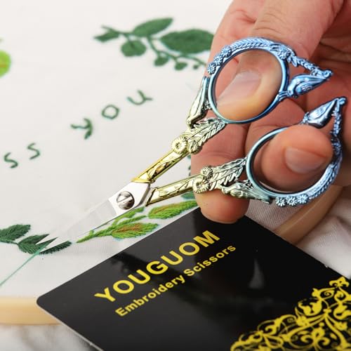 YOUGUOM Small Craft Scissors, Mini Sewing Embroidery Shears - color: Blue Golden