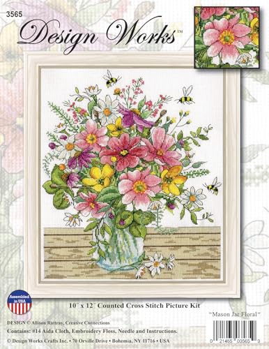 Design Works Crafts Mason Jar Floral Counted Cross Stitch Kit