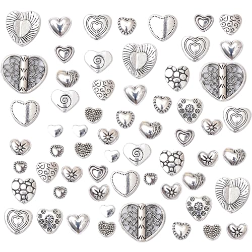 stino Silver Metal Spacer Beads for Jewelry Making, Heart Butterfly Flower Fish Beads for Bracelet Necklace Earrings,Jewelry Findings & Supplies, 50g (Heart (60pcs)) - color: Heart (60pcs)