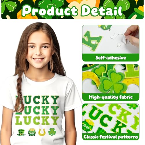 Cinrobiye 39 Pcs St Patrick’s Day Chenille Letter Patches Self Adhesive Iron On Shamrock Applique for DIY Clothing Hats Bags Holiday Craft Decorations - style: St. Patrick's