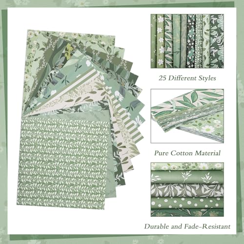25 Pcs Sage Green Cotton Fabric Squares, 10 x 10 Inch, Precut - color: Green Leaf