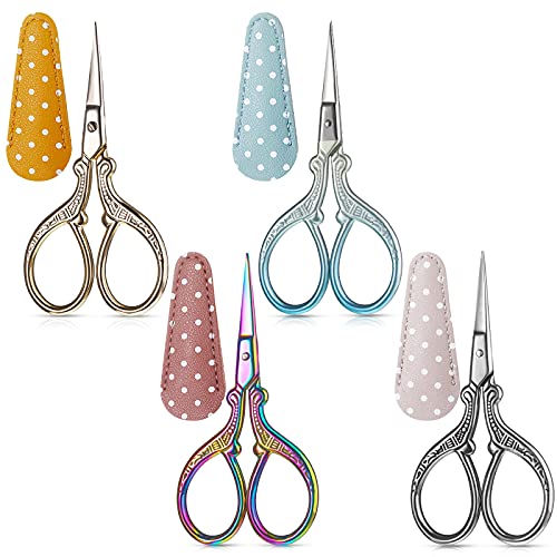 Honoson 4 Pcs Small Embroidery Scissors, 3.6", Simple, Retro Colors - color: Retro Colors