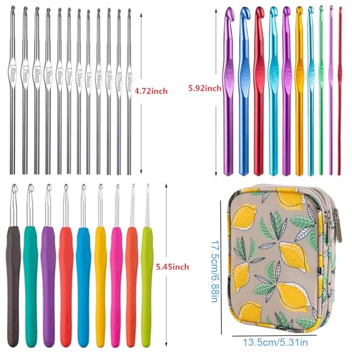 Weabetfu 102pcs Crochet Hooks Set Crochet Hook Kit with Case Ergonomic Crochet Needles for Arthritic Hands and Crochet Accessories Complete Crochet Set for Beginners & Experieced Crochet Lovers - color: Yellow