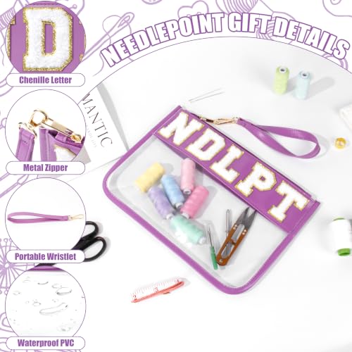 BuyCard Needlepoint Project Bag, NDLPT Clear Zipper Pouch Sewing Gifts Bag - color: Purple