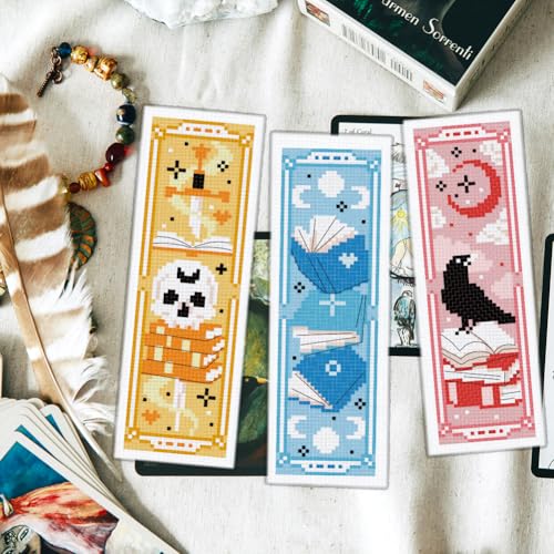 INFUNLY 6pcs Books Cross Stitch Bookmark Kit for Beginners DIY Butterfly Flower Stamped Embroidery Bookmark Kits Moon Bird Needlepoint Kit with Instruction Easy Cross Stitch Set for Book Lovers Reader - style: Dreamy Books