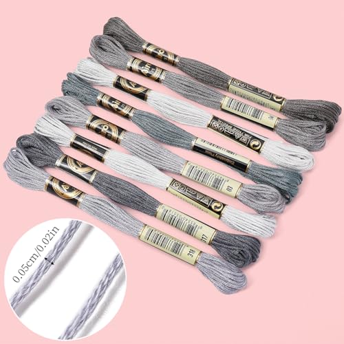 8 Skeins Grey Embroidery Cross Stitch Floss for Sewing Making - color: Grey, size: 70 Yards