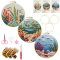 LYMIGER 3 Packs Embroidery Kit for Adults, Embroidery for Beginners (Sea) - color: Sea